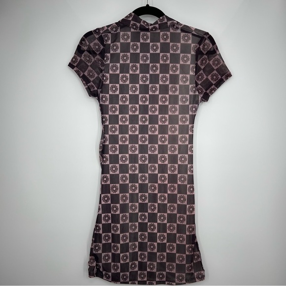 Urban Outfitters Riko Mesh Button Front Mini Dress Ruched Floral Bodycon XS - Picture 10 of 13